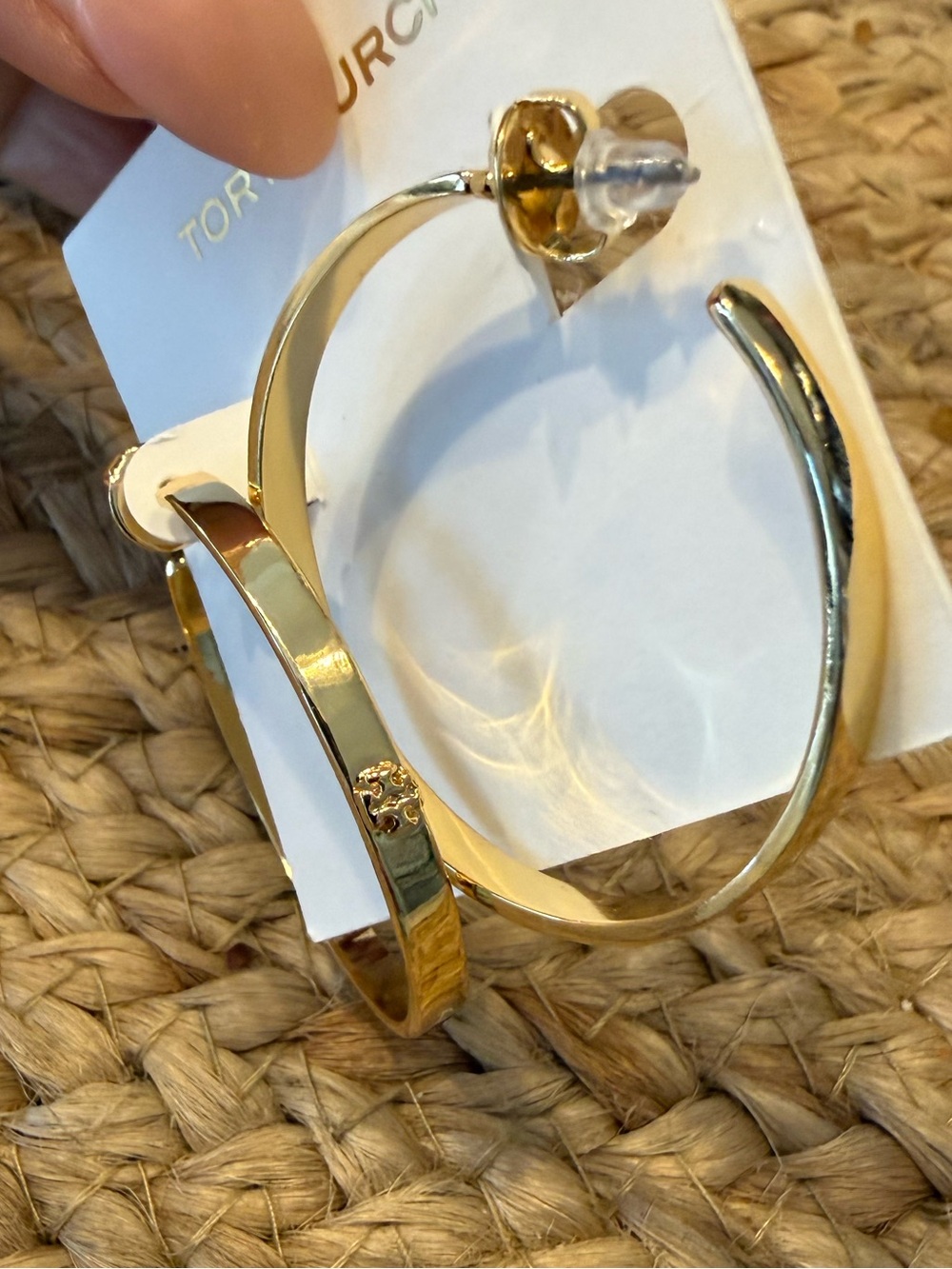 New Tory Burch ICON Gold Hoop Earrings bangle style large